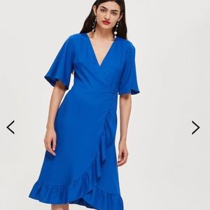 Blue dress midi dress wrap dress ruffle sleeve